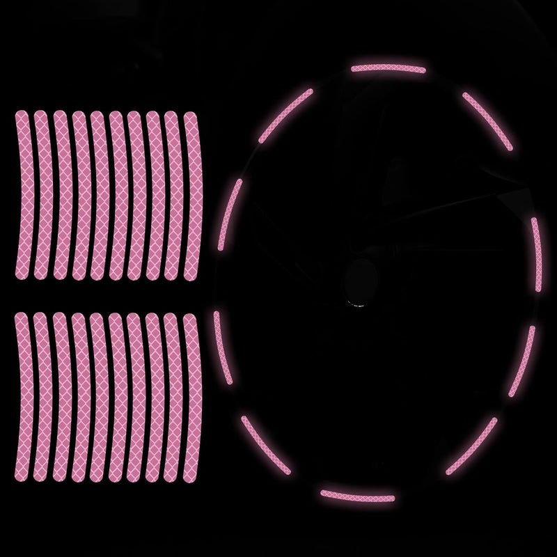 Maicican 20PCS Car Wheel Reflective Decorative Strip,Night Safety Warning Stickers,Cars,Motorcycles,Bicycles are Applicable, Colorful and Diverse, a Street The Most Beautiful Car (Light Pink) - Image 1